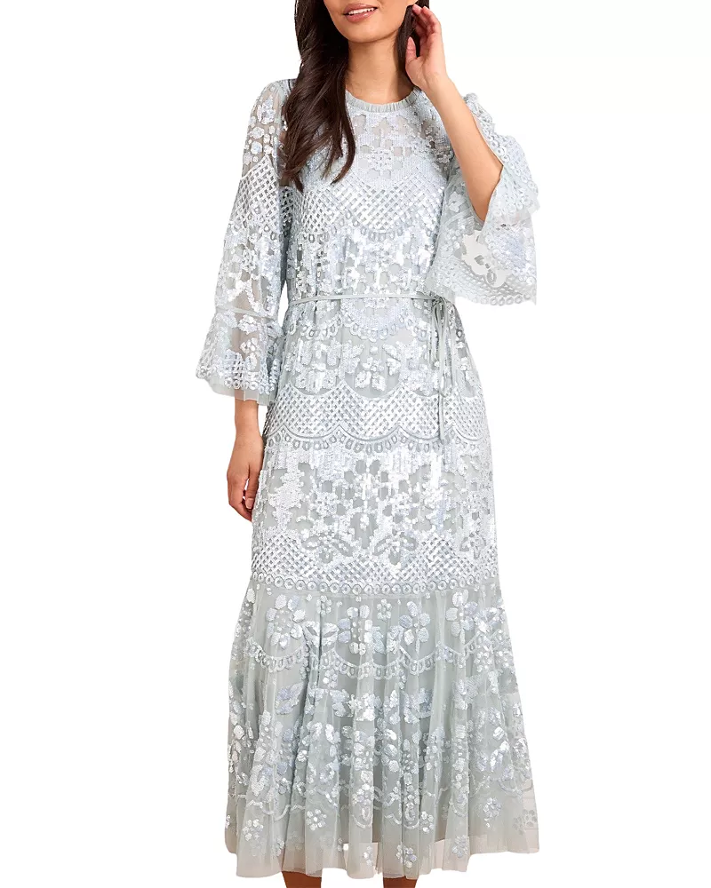 Needle & Thread Snowdrop 3/4 Sleeve Crew Neck Ankle Gown