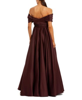 Satin Off The Shoulder Twist Evening Ballgown