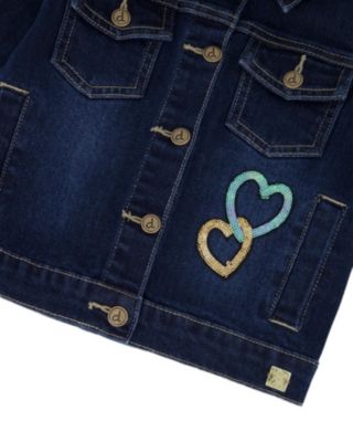 Girls' Stretch Denim Jacket with Glittery Hearts and Unicorn - Little Kid
