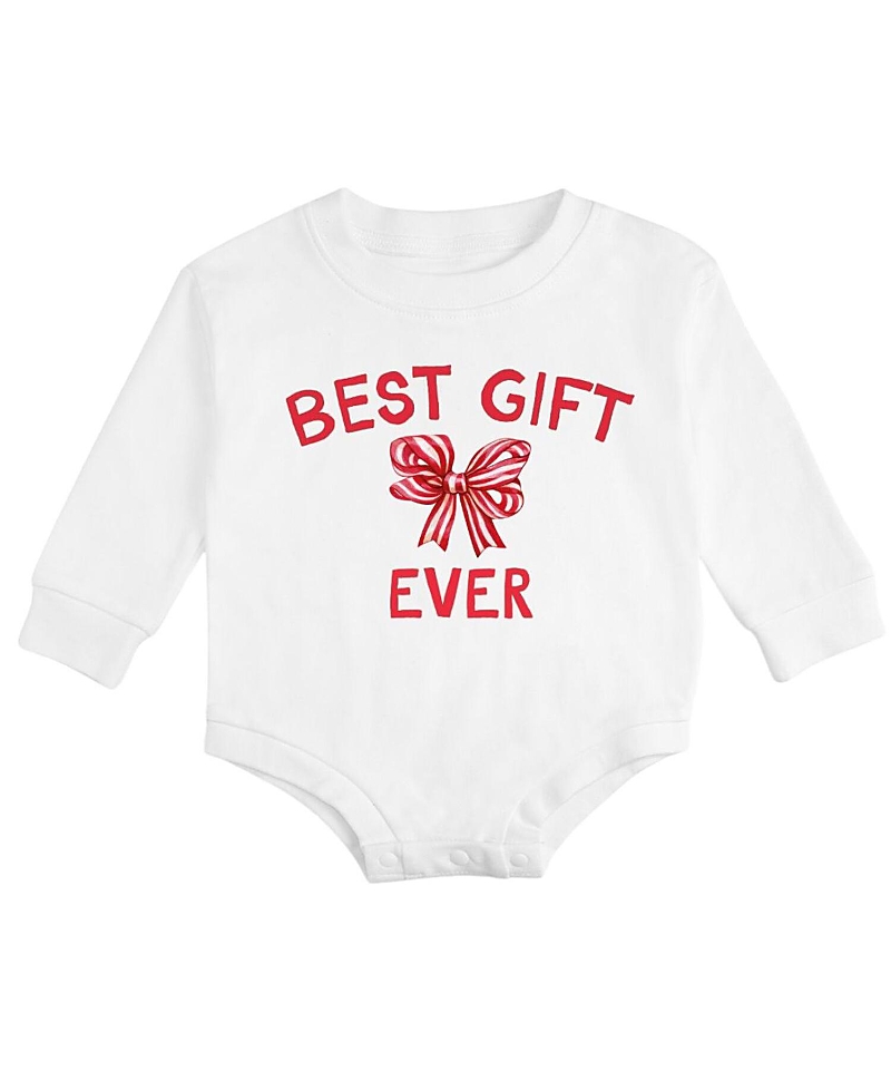Sweet Wink Girls' Best Gift Ever Christmas Long Sleeve Romper - Baby In White