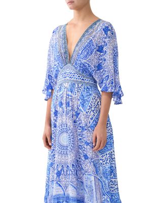 V Neck Silk Maxi Dress