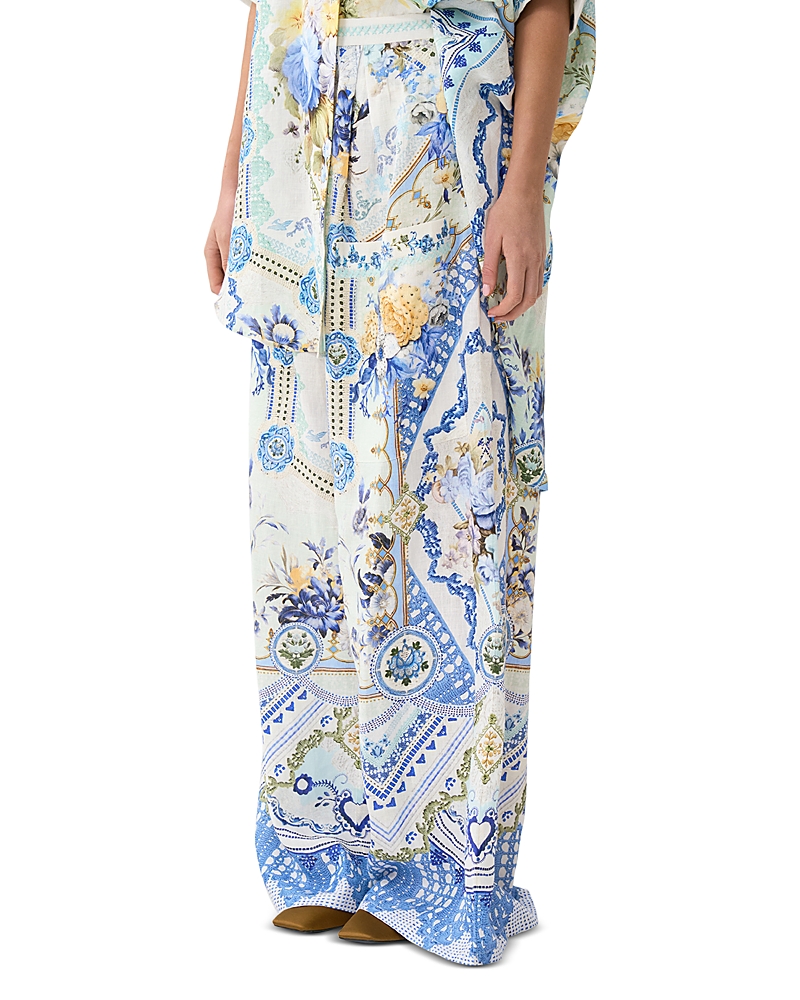 Camilla Linen Wide Leg Pants In Blue