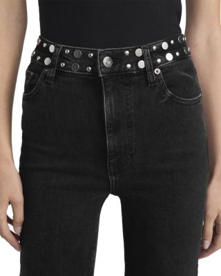 Le Sleek Straight High Rise Studded Jeans in Meteor