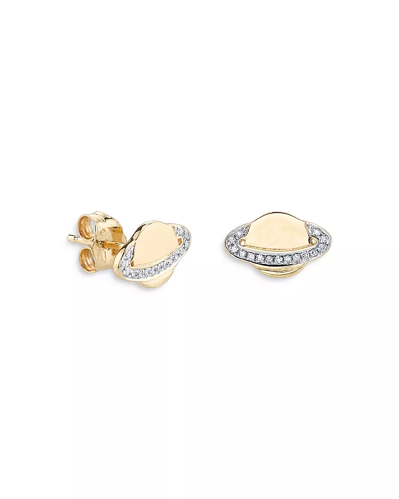 Sydney Evan 14K White & Yellow Gold Diamond Saturn Stud Earrings