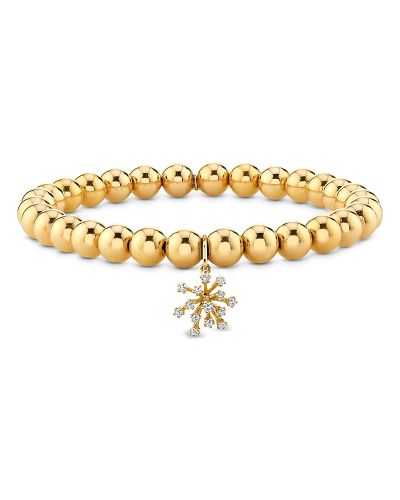Sydney Evan 14k Yellow Gold Diamond Flower Cluster Beaded Bracelet In Gold