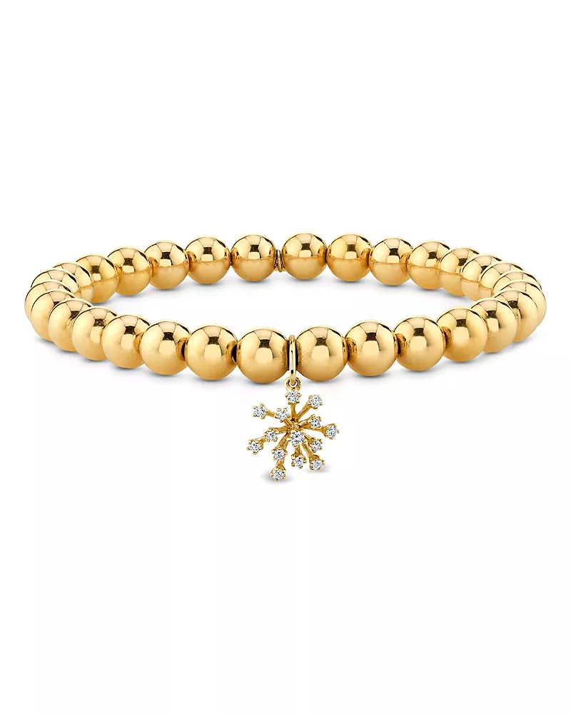 Sydney Evan 14K Yellow Gold Diamond Flower Cluster Beaded Bracelet