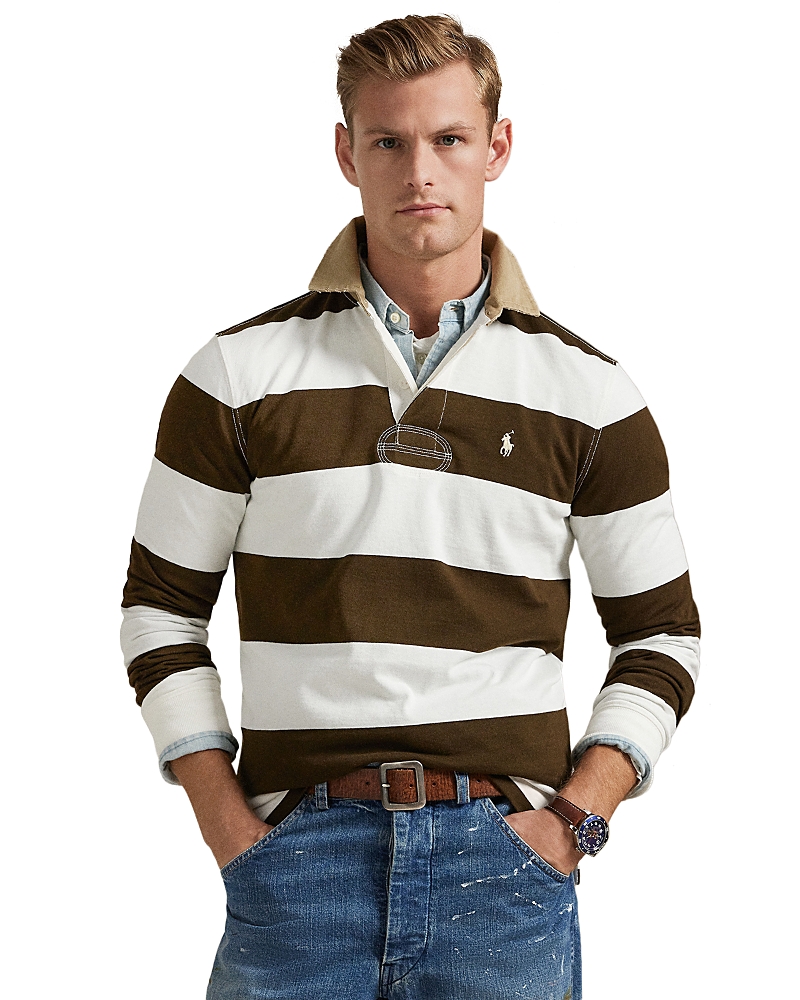 Polo Ralph Lauren Classic Fit Khaki Collar Rugby Shirt In Brown