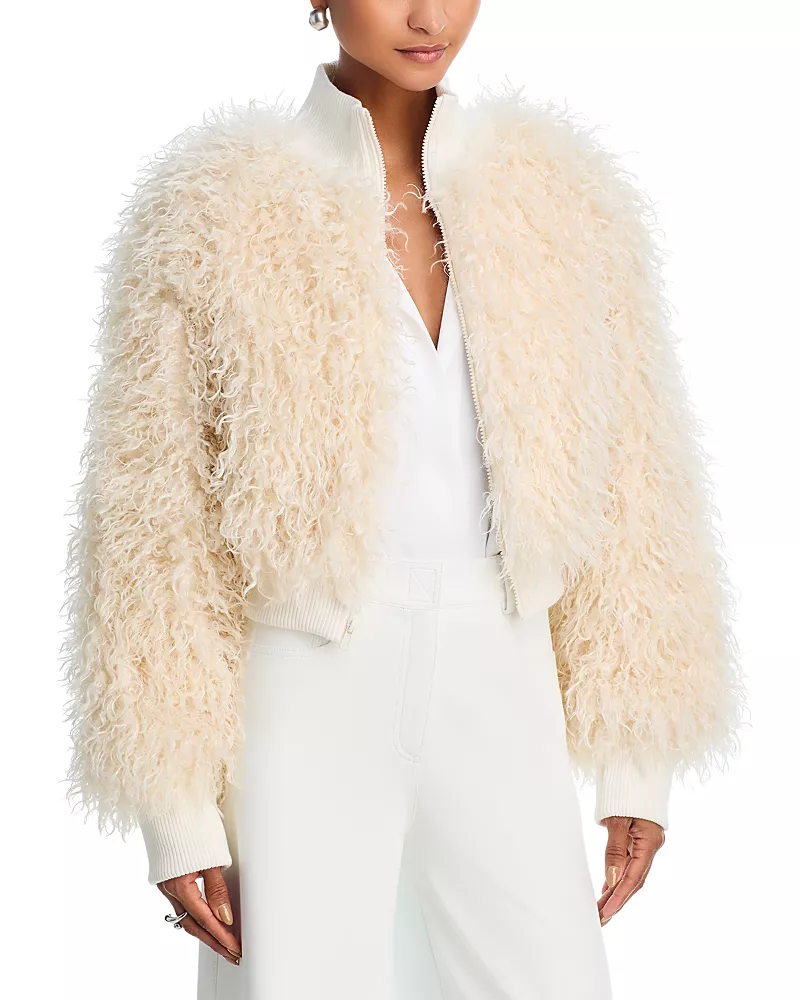Norma Kamali Faux Fur Turtleneck Bomber Jacket