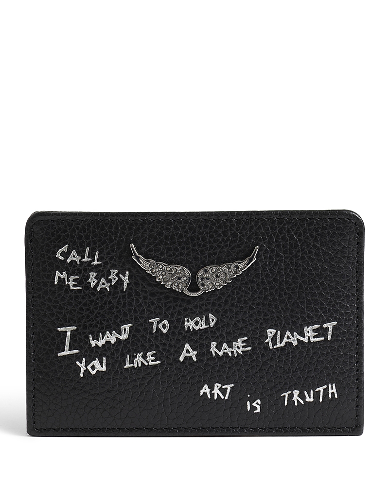 Zadig & Voltaire Zv Pass Graffiti Leather Card Holder In Brown