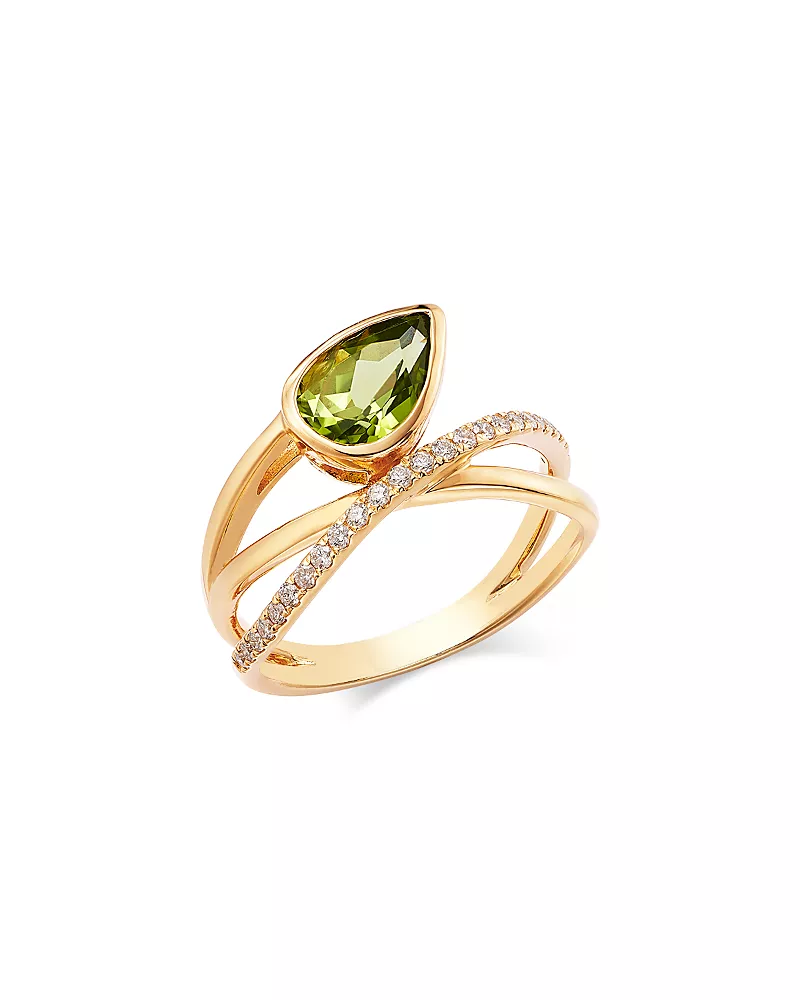 Bloomingdale's Fine Collection Peridot & Diamond Bypass Ring in 14K Yellow Gold