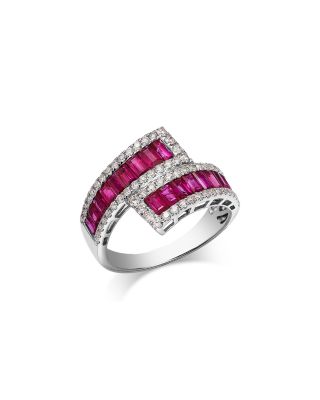 Ruby & Diamond Bypass Ring in 14K White Gold