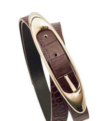 Women&#39;s Evelina Oval Buckle Croc Embossed Leather Belt