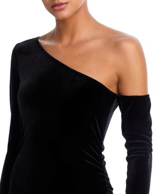 Lynne Velvet Long Sleeve One Shoulder Dress