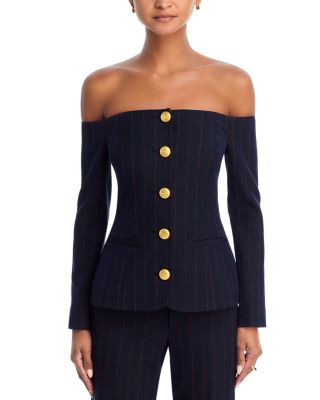 Alice Pinstripe Off Shoulder Blazer & Rebel Pants
