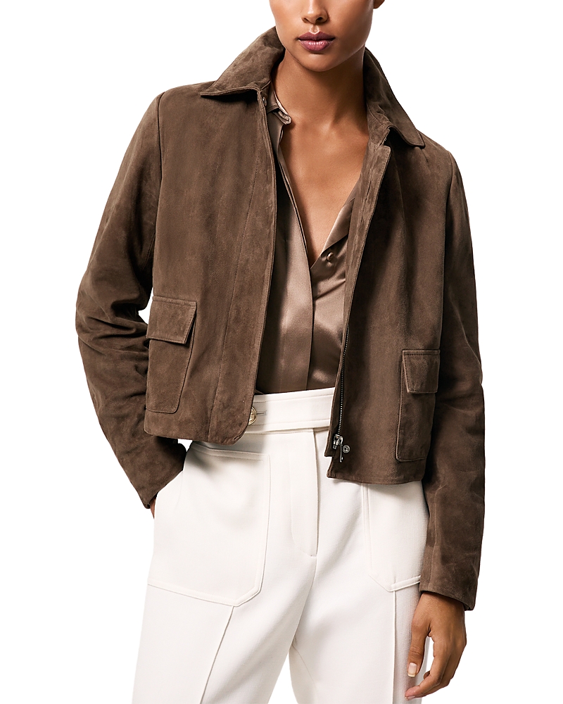Reiss Taupe Neutral Drew Suede Suede Cropped Jacket In Brown