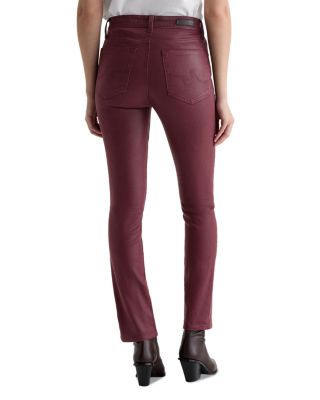Mari Coated Mid Rise Slim Jeans in Winery