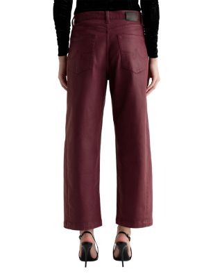 Hattie Coated High Rise Crop Barrel Jeans in Winery
