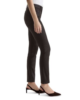 Mari Coated Mid Rise Slim Jeans in Super Black