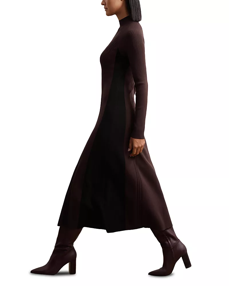 Reiss Zaya Knitted Contrast Panel Midi Dress