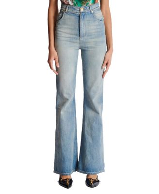  Flared-Fit Blue Washed Denim Jeans