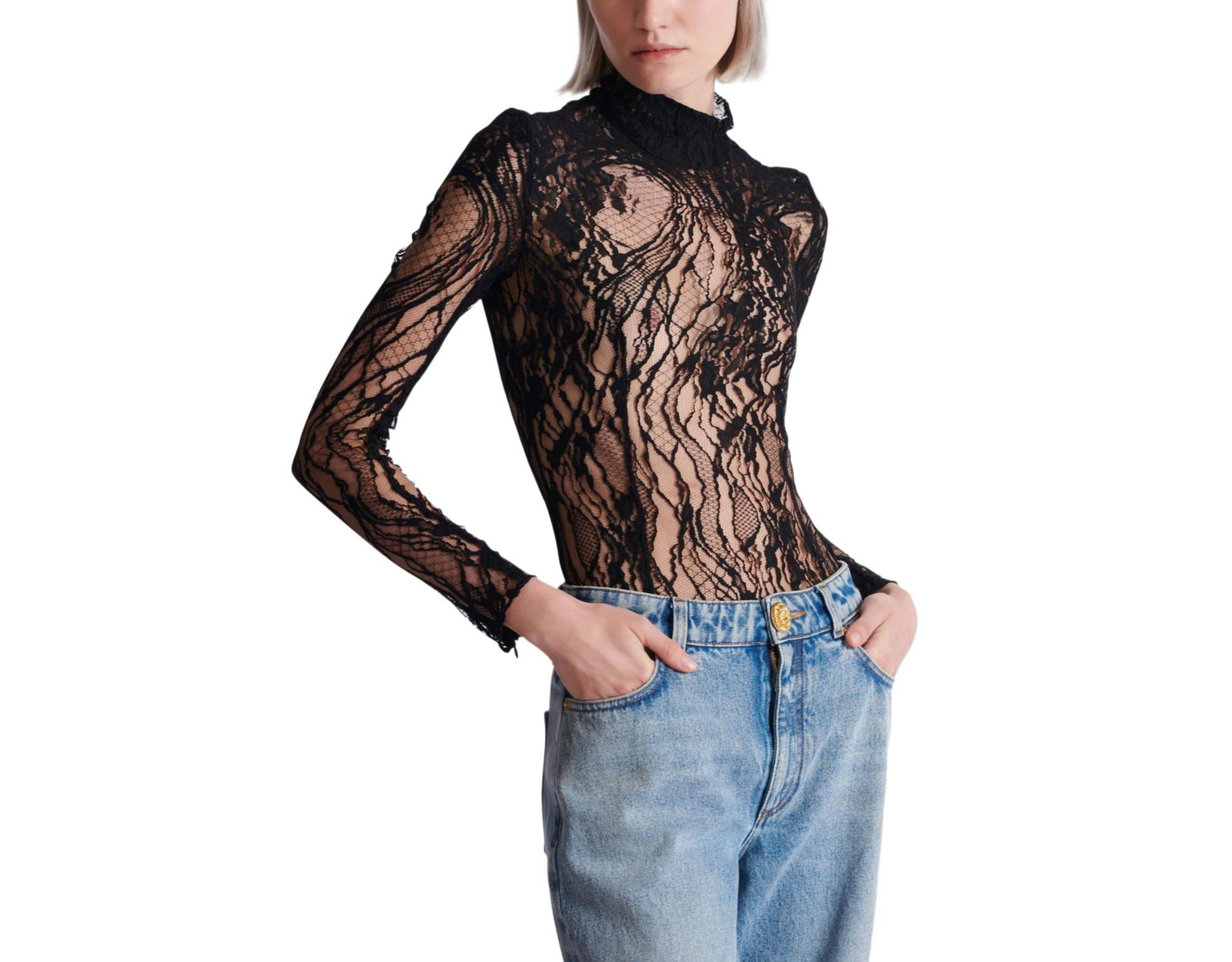 Long-Sleeved Lace Bodysuit — Image 4