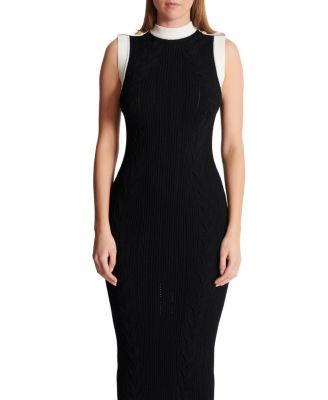 Long Two-Tone Cable-Knit Dress