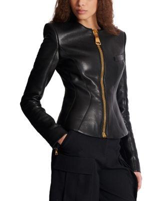  Cropped Peplum Lambskin Jacket