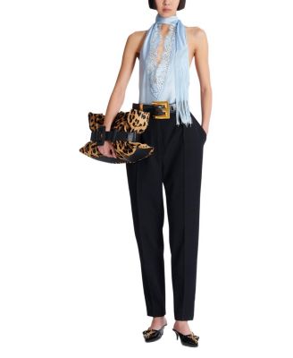  Backless Fringed Satin Top