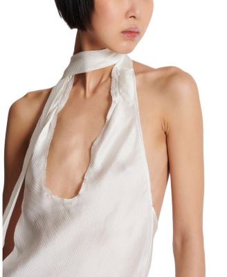  Backless Fringed Satin Top