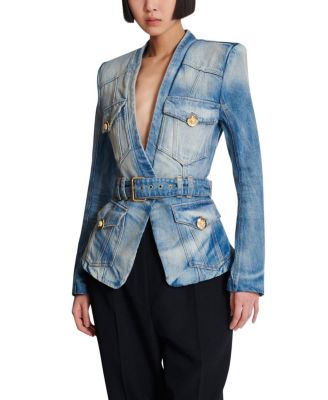  1-Button Belted Denim Jacket