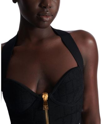 Flared Halterneck Dress in Crocodile Knit