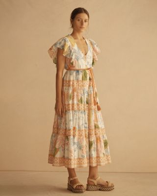 ALCIO Ruffle Sleeve Tiered Maxi Dress