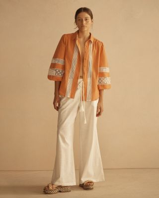 TANGELO Lace Trim Billow Sleeve Blouse