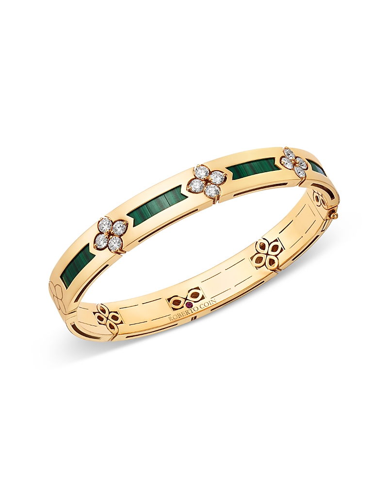 Roberto Coin 18k Rose Gold Love In Verona Malachite & Diamond Flower Bangle Bracelet