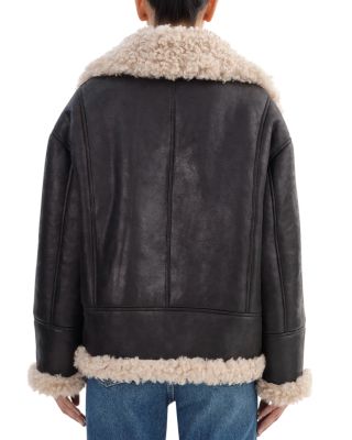 Faux Leather Fleece Trim Jacket
