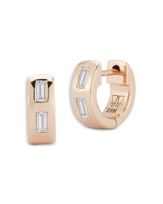 Diamond Baguette Mini Huggie Hoop Earrings in 18K Rose Gold, 0.18 tcw 