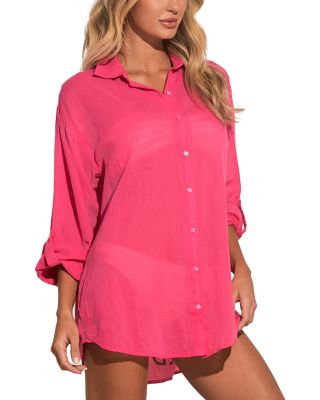 Graphic Button Down Swim Cover Up Shirt