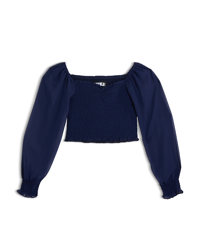 Katiejnyc Girls' Chloe Sheer Sleeve Top - Big Kid In Blue