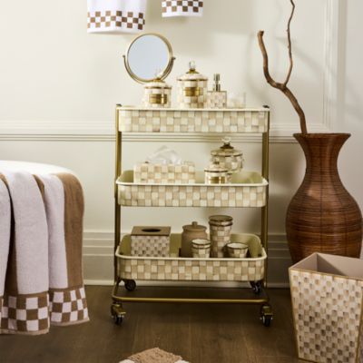 Mocha Check 3 Tier Kitchen Cart