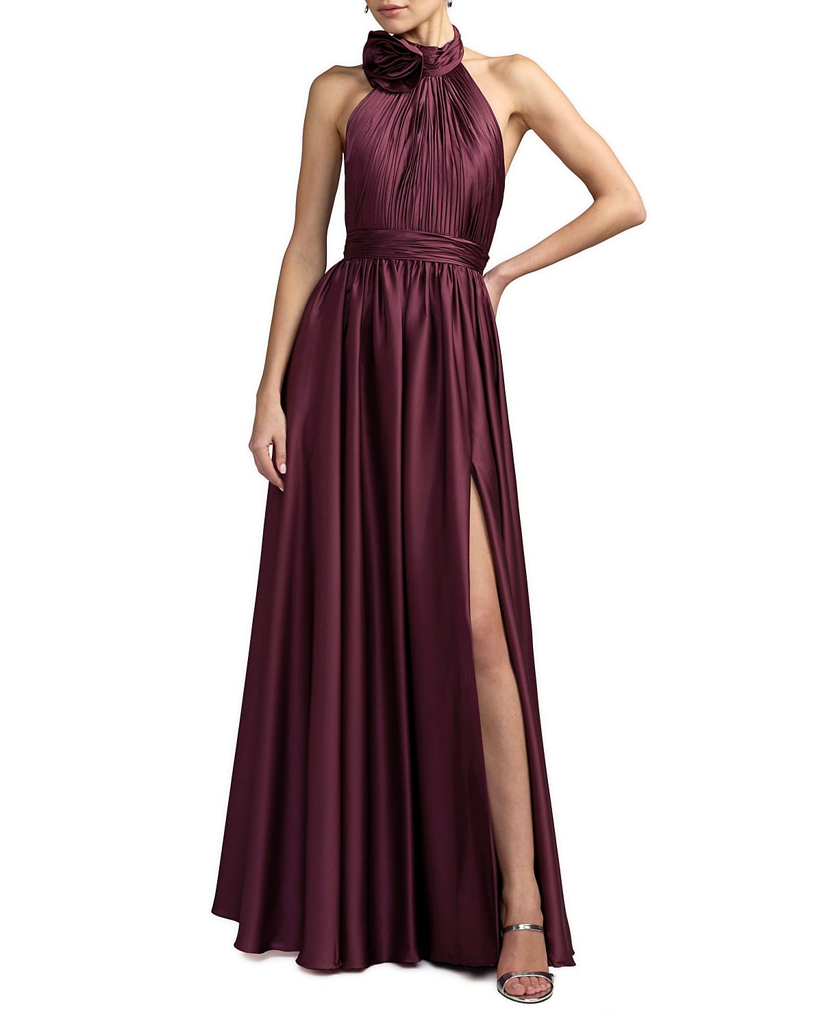 Mac Duggal Soft Tie Halter Neck High Slit Gown
