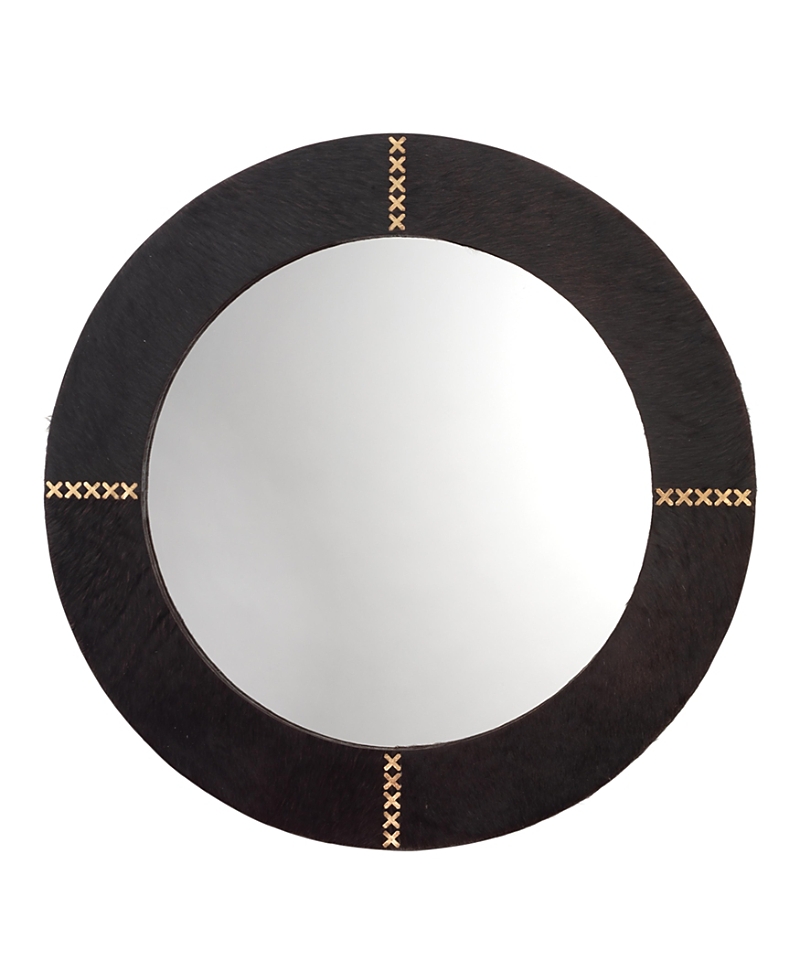 Jamie Young Round Cross Stitch Mirror In Brown