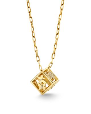 Diamond Pav&eacute; Flower Open Dice Pendant Necklace in 14K Yellow Gold, 0.42 tcw