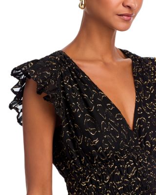 Metallic Flutter Sleeve Mini Dress - Exclusive