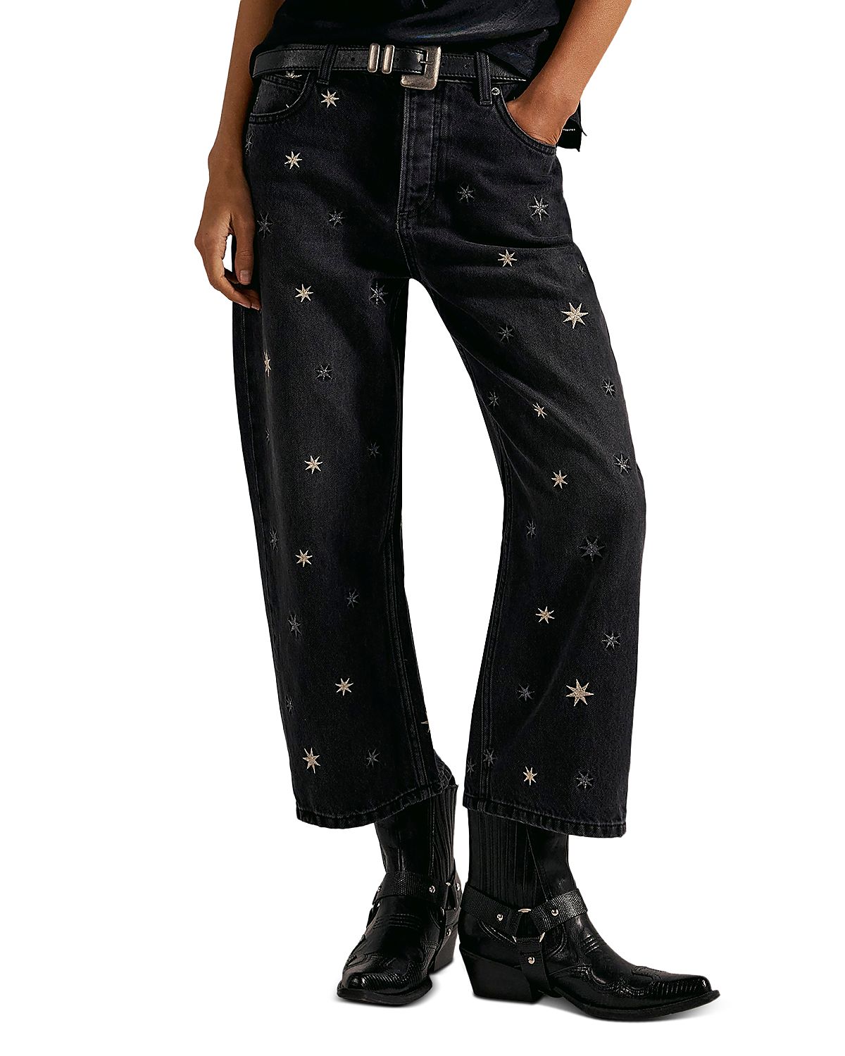 Free People Deep Trance Embroidered High Rise Jeans