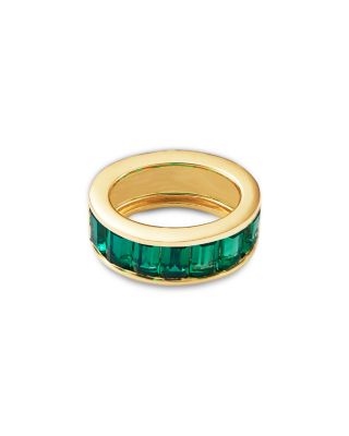 14K Yellow Gold Lab Grown Emerald Baguette Circle Charm Pendant