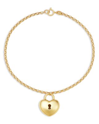 Puffed Heart Lock Charm Bracelet in 14K Yellow Gold