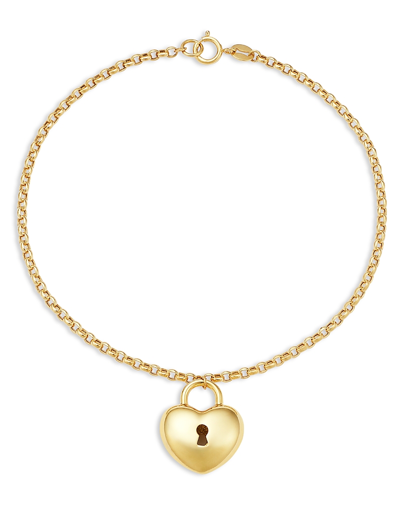 Bloomingdale's Fine Collection Puffed Heart Lock Charm Bracelet in 14K Yellow Gold