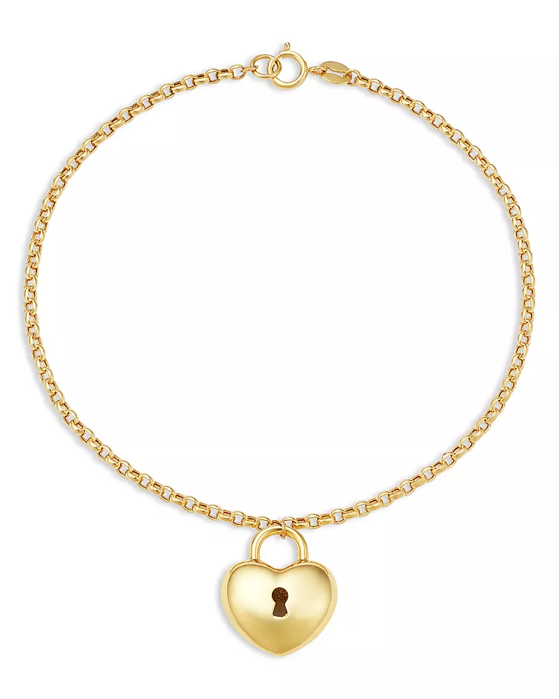 Bloomingdale's Fine Collection Puffed Heart Lock Charm Bracelet in 14K Yellow Gold