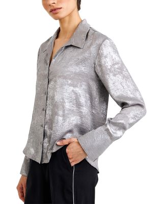 Flowy Wide Collar Button Front Top