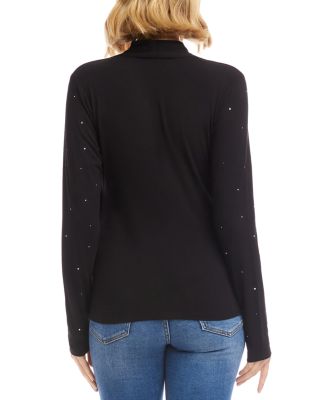 Long Sleeve Embellished Drape Front Crossover Top